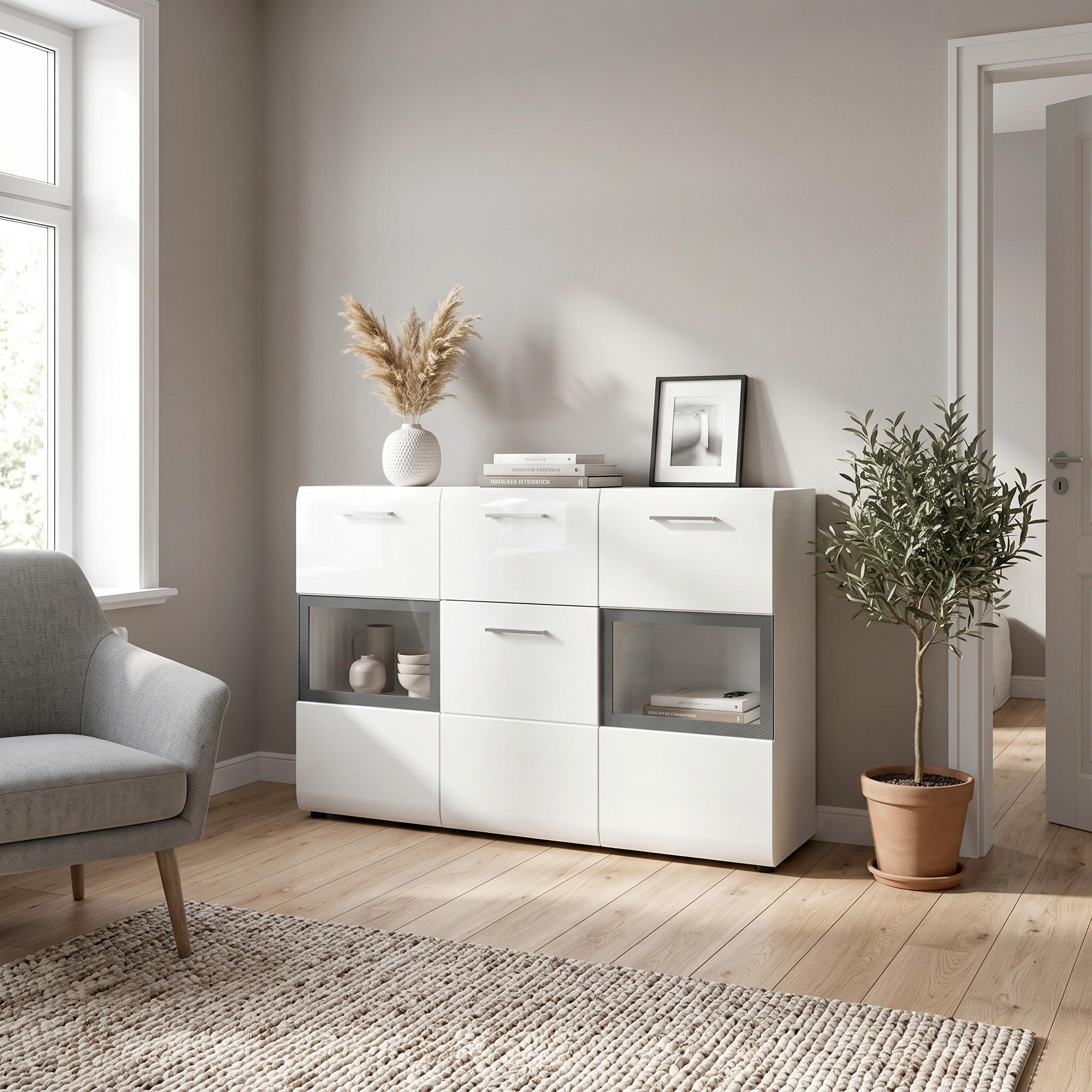 Livetastic Sideboard Weiß, Weiß Hochglanz 125x81x37 cm