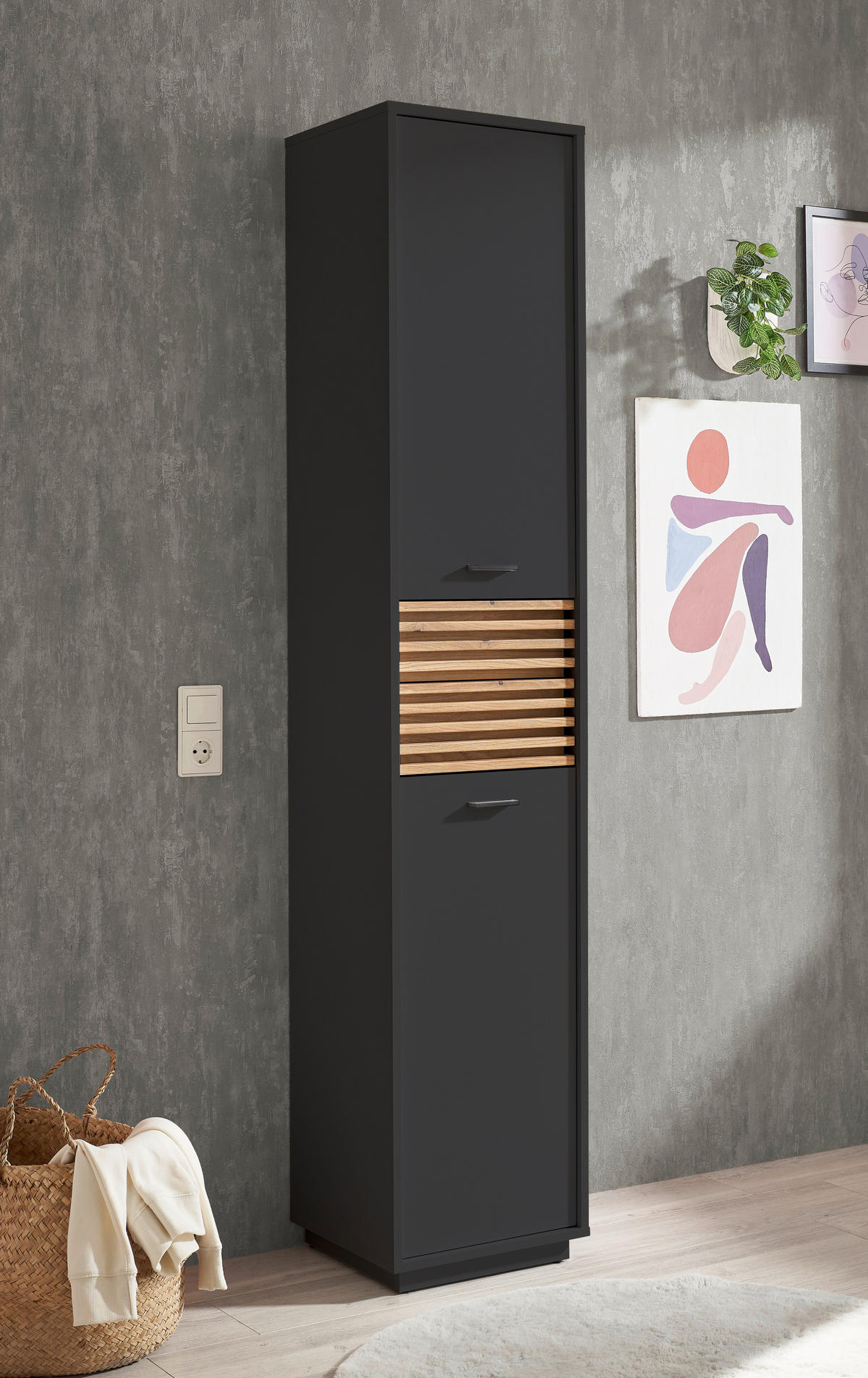 HOCHSCHRANK 38/191/35 cm  - Eichefarben/Anthrazit, KONVENTIONELL, Holzwerkstoff/Kunststoff (38/191/35cm) - home24