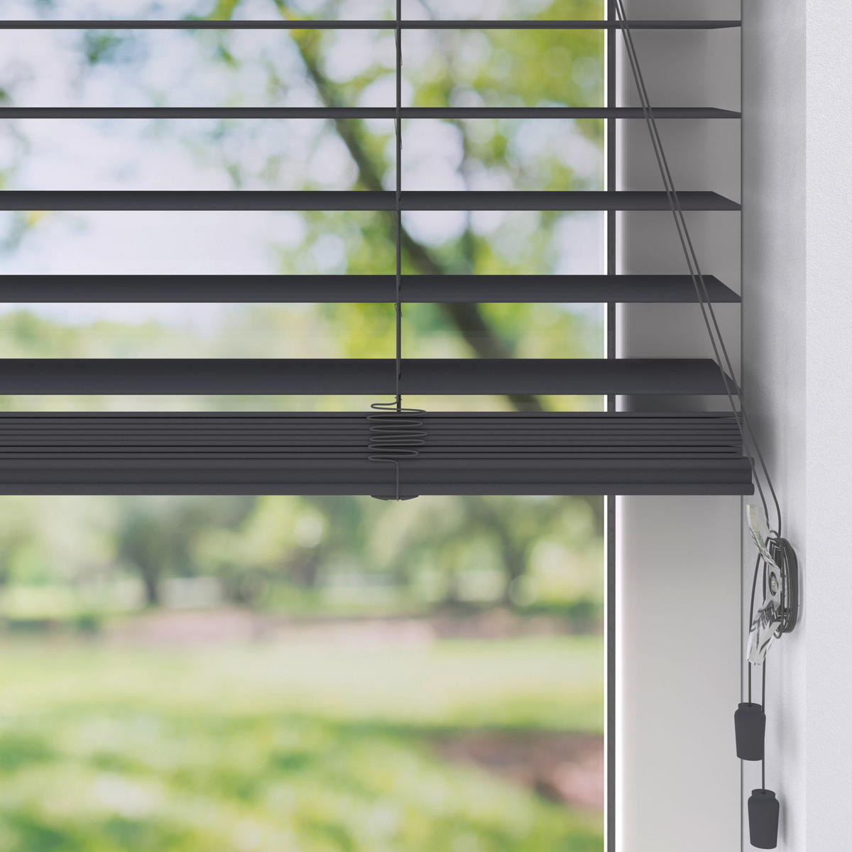 Jalousie 50mm in Holzoptik  - Anthrazit, Design, Kunststoff (105/240cm)