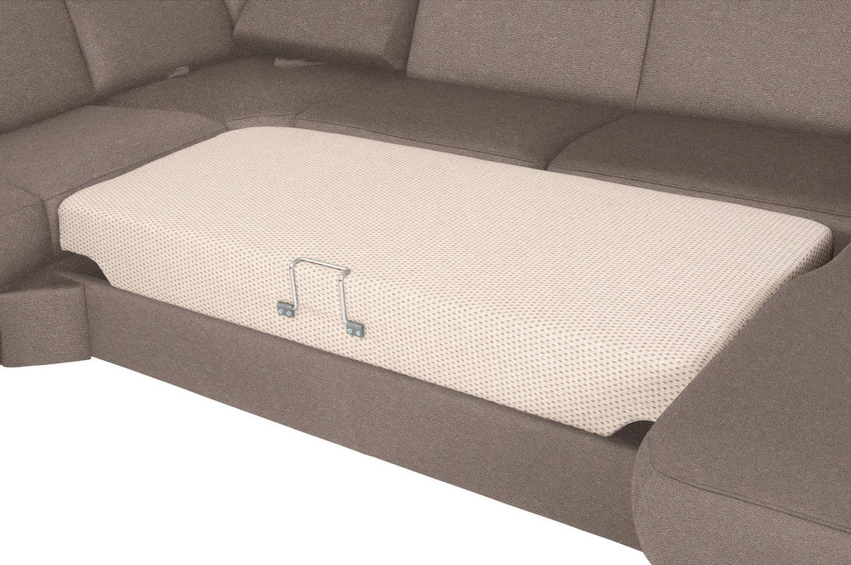 WOHNLANDSCHAFT in Flachgewebe Graubraun  - Chromfarben/Graubraun, Konventionell, Textil/Metall (240/330/163cm) - Beldomo System