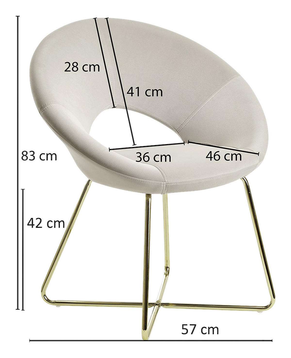 ARMLEHNSTUHL  in Samt  - Beige/Goldfarben, Modern, Textil/Metall (57/83/60cm) - MID.YOU