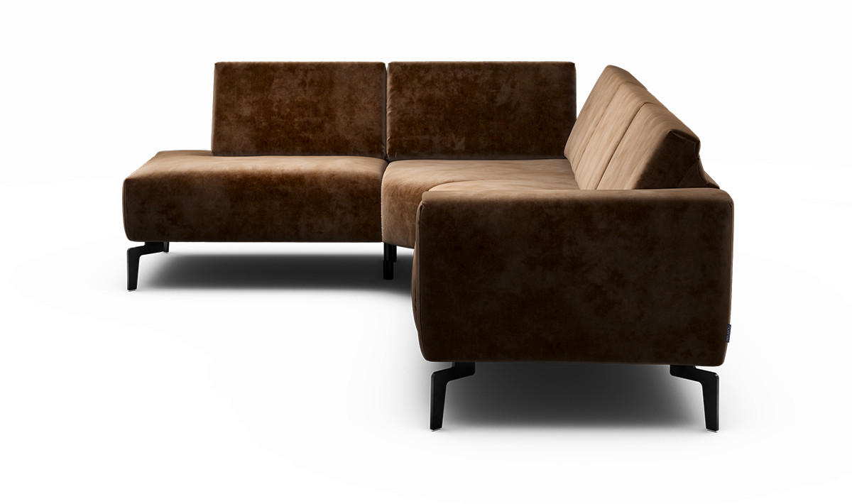 ECKSOFA Cosy Braun Samt  - Schwarz/Braun, Design, Textil/Metall (193/256cm) - SENSOO