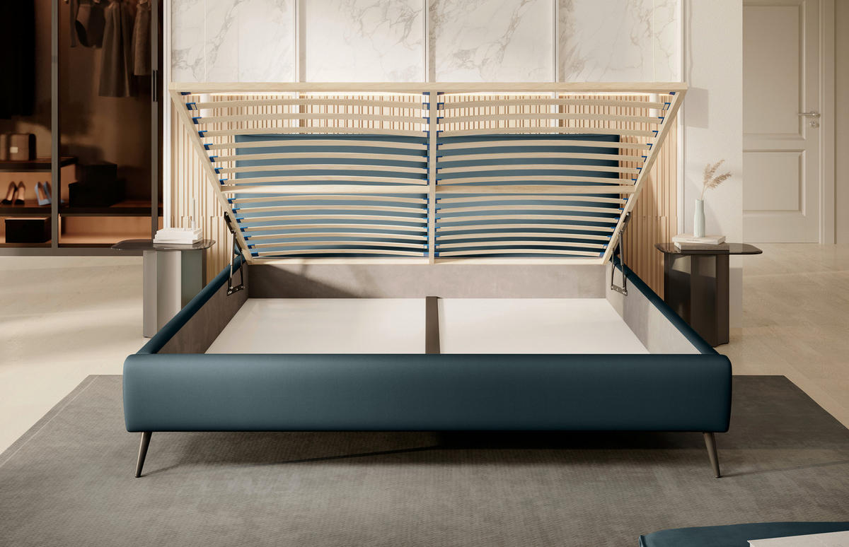 POLSTERBETT gepolstertes Kopfteil, Bettkasten, Lattenroste 180/200 cm  in Dunkelgrün, Blau, Grau  - Blau/Dunkelgrün, Design, Holz/Textil (180/200cm) - Esposa