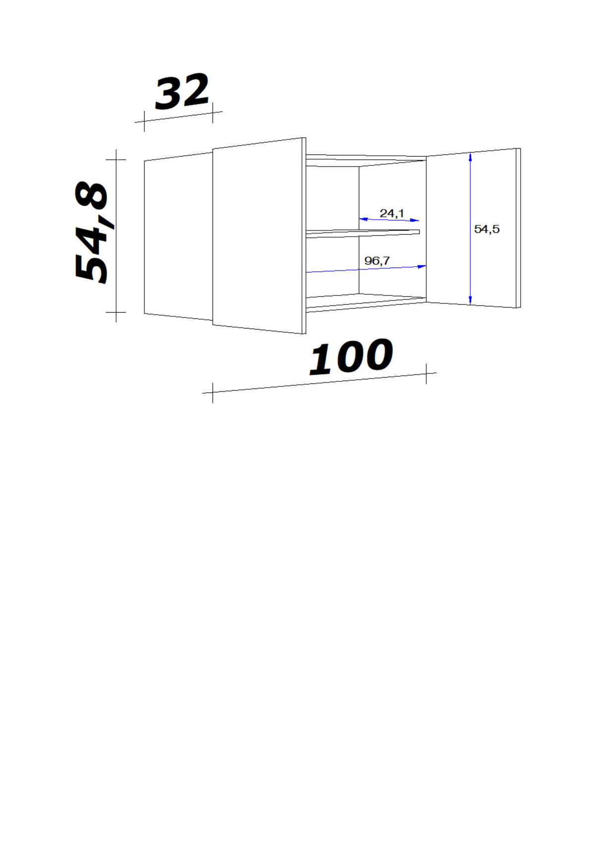 KÜCHENOBERSCHRANK 100/54,8/32 cm  in Eichefarben, Magnolie  - Eichefarben/Magnolie, KONVENTIONELL, Holzwerkstoff/Metall (100/54,8/32cm) - FlexWell