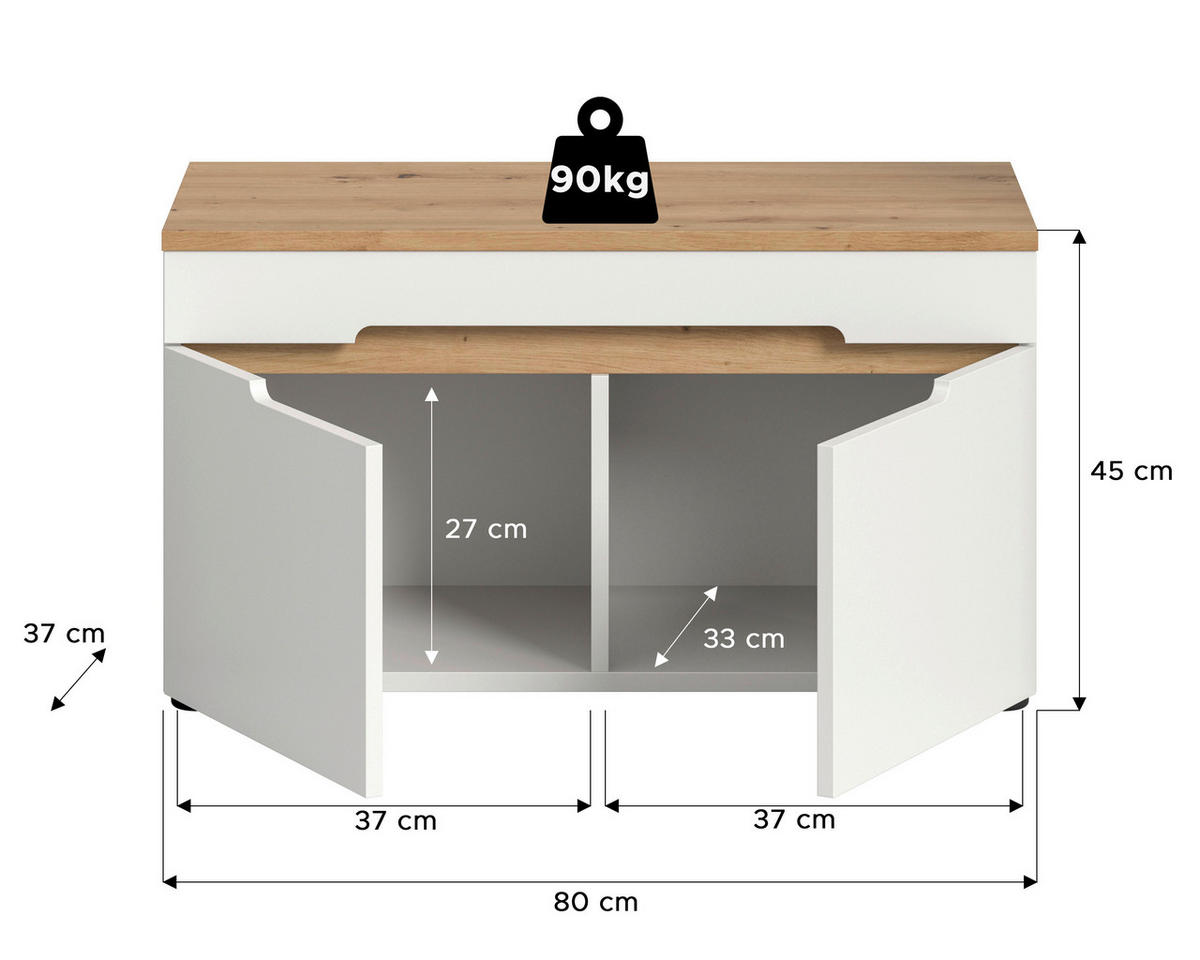 GARDEROBENBANK - Schwarz/Weiß, Design, Kunststoff (80/45/37cm) - MID.YOU