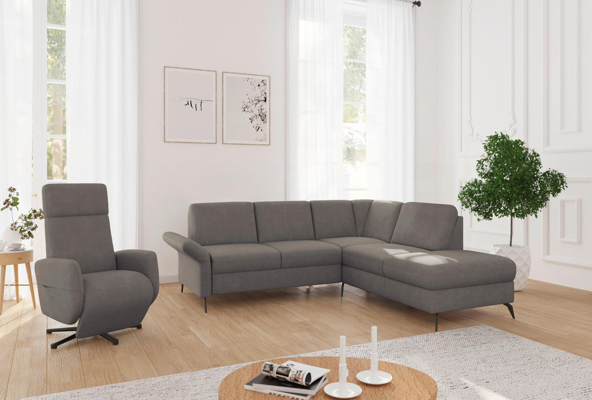 ECKSOFA ROCHELLE E Schlammfarben Flachgewebe  - Schlammfarben/Schwarz, KONVENTIONELL, Textil/Metall (240/216cm) - Sit & More