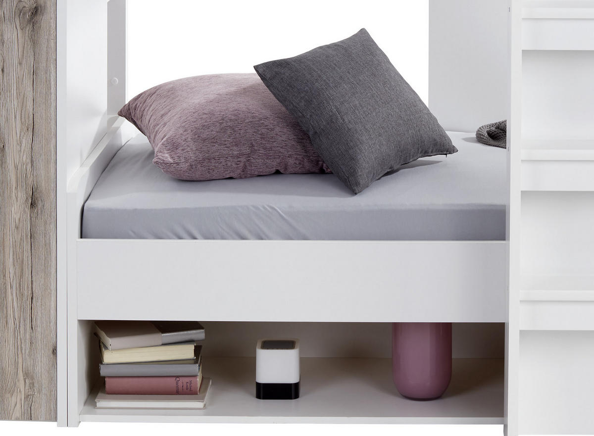 ETAGENBETT - Eichefarben/Weiß, KONVENTIONELL, Holzwerkstoff (90/200cm) - MID.YOU