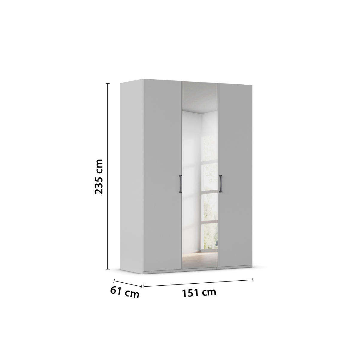 DREHTÜRENSCHRANK 151/235/61 cm,  in Weiß, 3-türig  - Chromfarben/Edelstahlfarben, Basics, Glas/Holzwerkstoff (151/235/61cm) - Novel