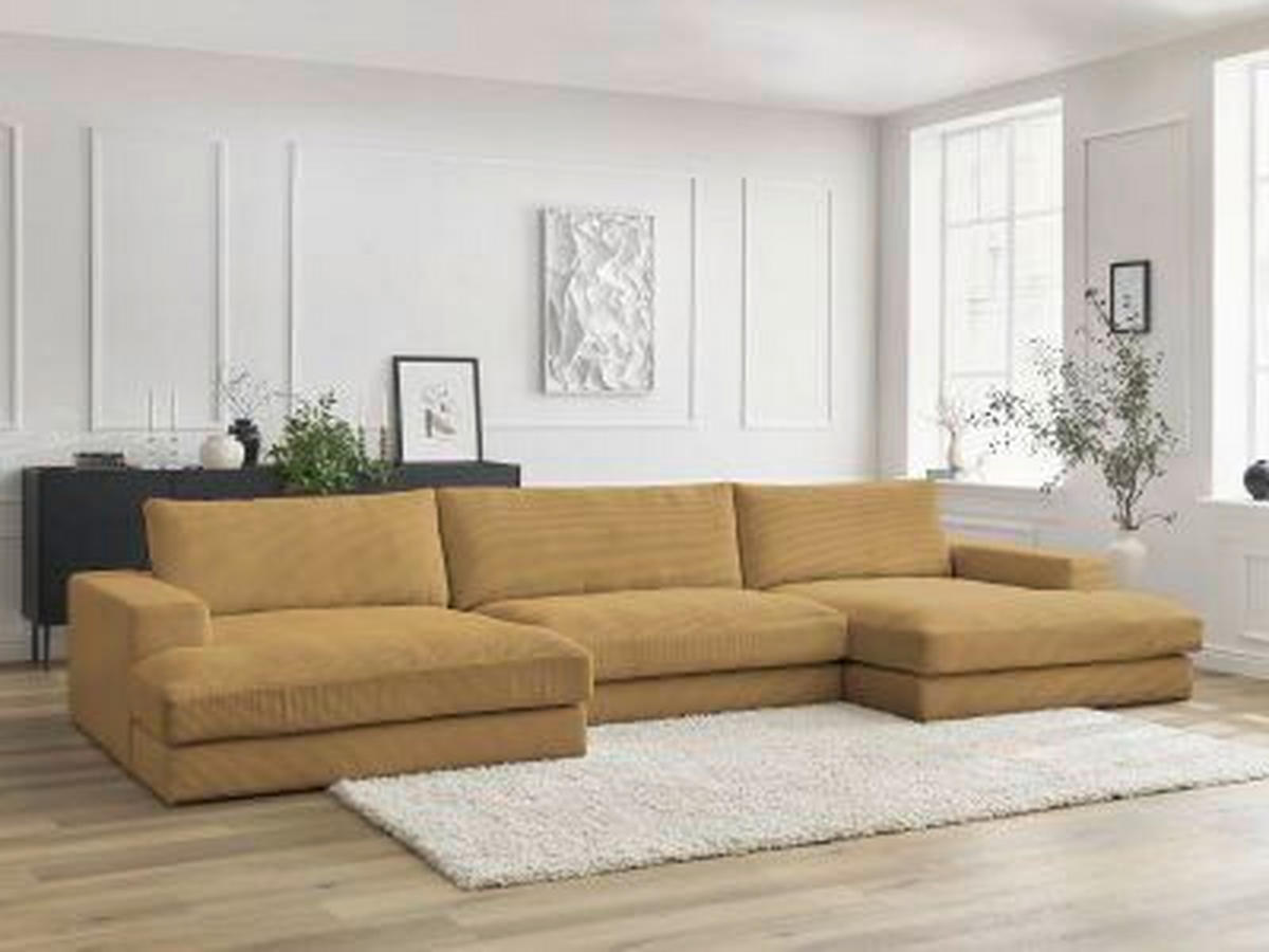 WOHNLANDSCHAFT LEONARD Gelb Cord  - Gelb/Schwarz, MODERN, Kunststoff/Textil (159/349/159cm)