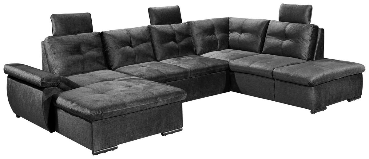 WOHNLANDSCHAFT in Mikrovelours Schwarz  - Schwarz, Konventionell, Kunststoff/Textil (127/334/217cm) - Carryhome