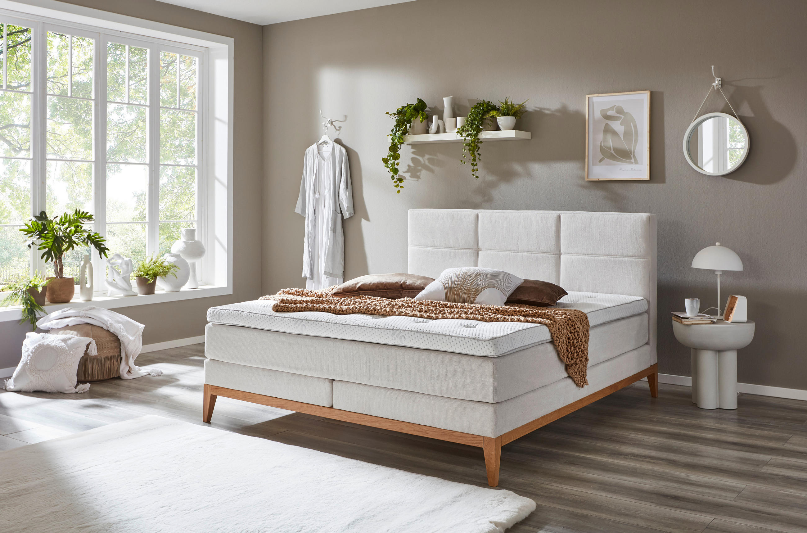 BOXSPRINGBETT 180/200 cm in Beige - Eichefarben/Beige, Konventionell, Holz/Textil (180/200cm) - Carryhome