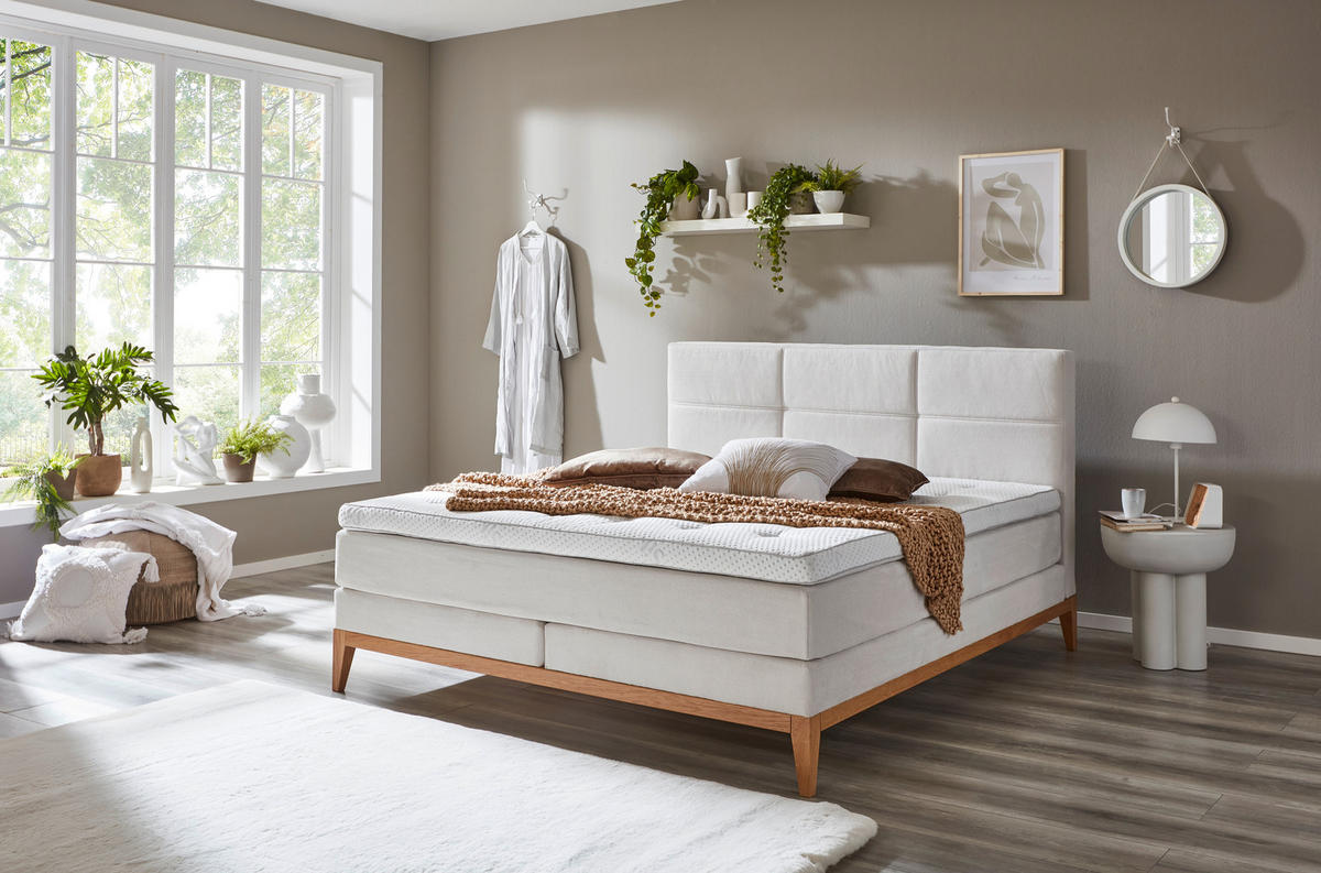 BOXSPRINGBETT 180/200 cm  in Beige  - Eichefarben/Beige, KONVENTIONELL, Holz/Textil (180/200cm) - Carryhome