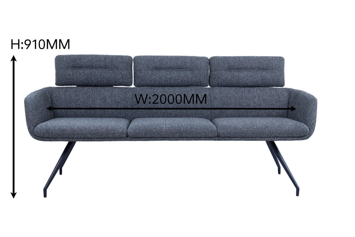 SITZBANK 200/91/70 cm Webstoff Dunkelgrau, Schwarz  - Dunkelgrau/Schwarz, Design, Textil/Metall (200/91/70cm) - Dieter Knoll