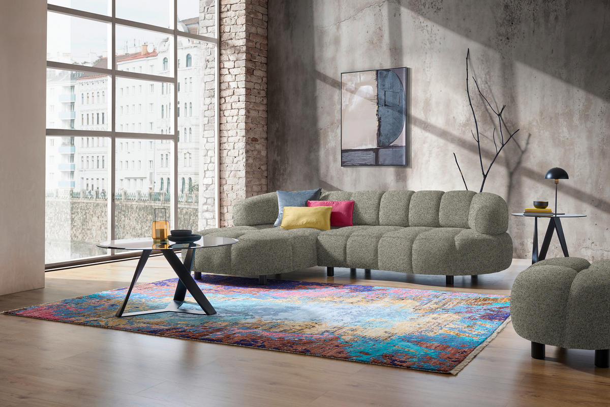 ECKSOFA Beige Webstoff  - Beige/Schwarz, Design, Holz/Textil (183/284cm) - Welnova