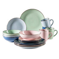 KOMBISERVICE 16-teilig 4 Personen Rosa, Hellblau, Dunkelblau, Mintgrün Metallic Rim  - Rosa/Dunkelblau, Basics, Keramik (33/31,7/32,5cm) - Mäser