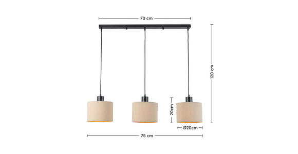 HÄNGELEUCHTE 75/20/120 cm  - Sandfarben/Schwarz, Design, Kunststoff/Textil (75/20/120cm) - Novel