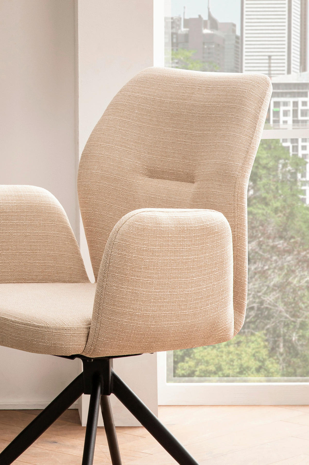 OTOČNÁ STOLIČKA, tkaná textília, béžová - čierna/béžová, Modern, kov/textil (59/88/58cm) - Livetastic
