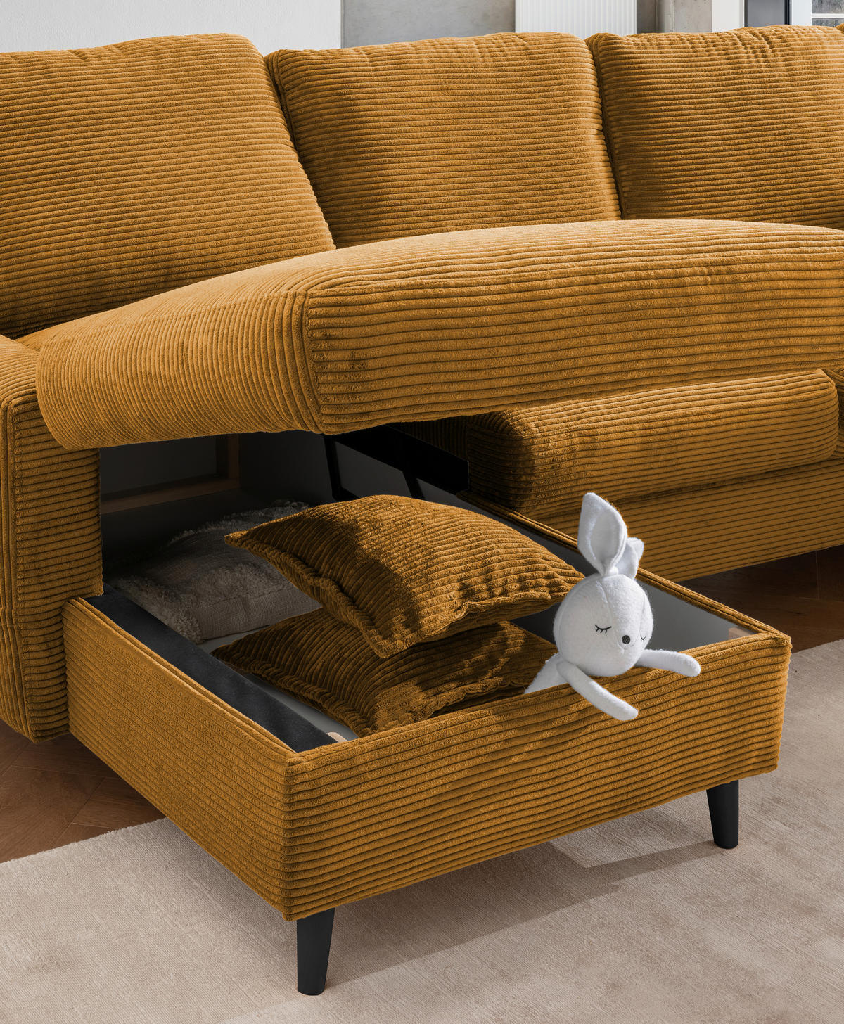 ECKSOFA Goldfarben Cord  - Goldfarben/Schwarz, Design, Holz/Textil (150/228cm) - P & B