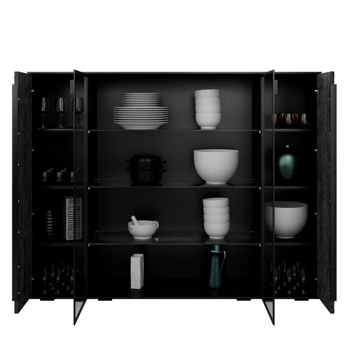 SIDEBOARD Schwarz, Eichefarben  152/119,1/39,5 cm  - Eichefarben/Anthrazit, Natur, Glas/Holz (152/119,1/39,5cm) - Valnatura