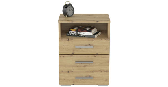 NACHTSCHRANK 45/62/35 cm - Eichefarben/Alufarben, KONVENTIONELL, Holzwerkstoff/Kunststoff (45/62/35cm) - Carryhome