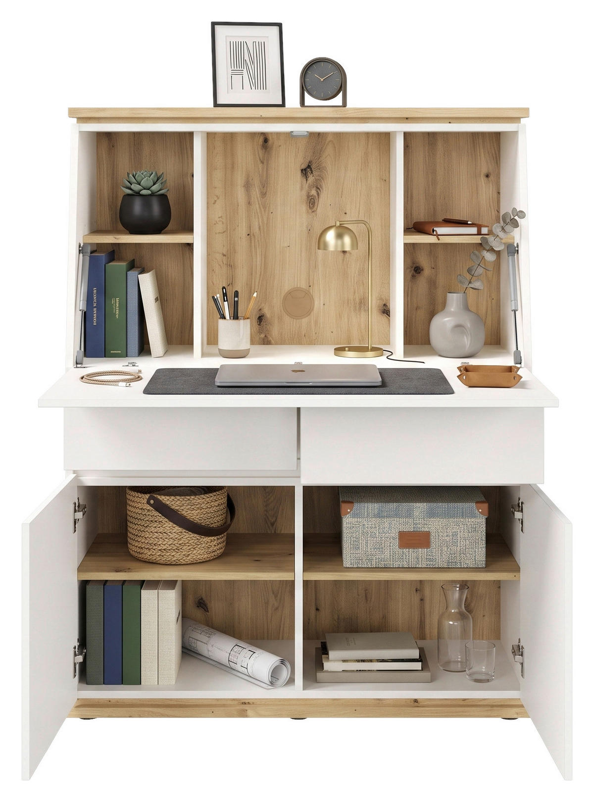 SEKRETÄR   - Weiß/Eiche Artisan, KONVENTIONELL, Holzwerkstoff (93/125/42,2cm) - Xora