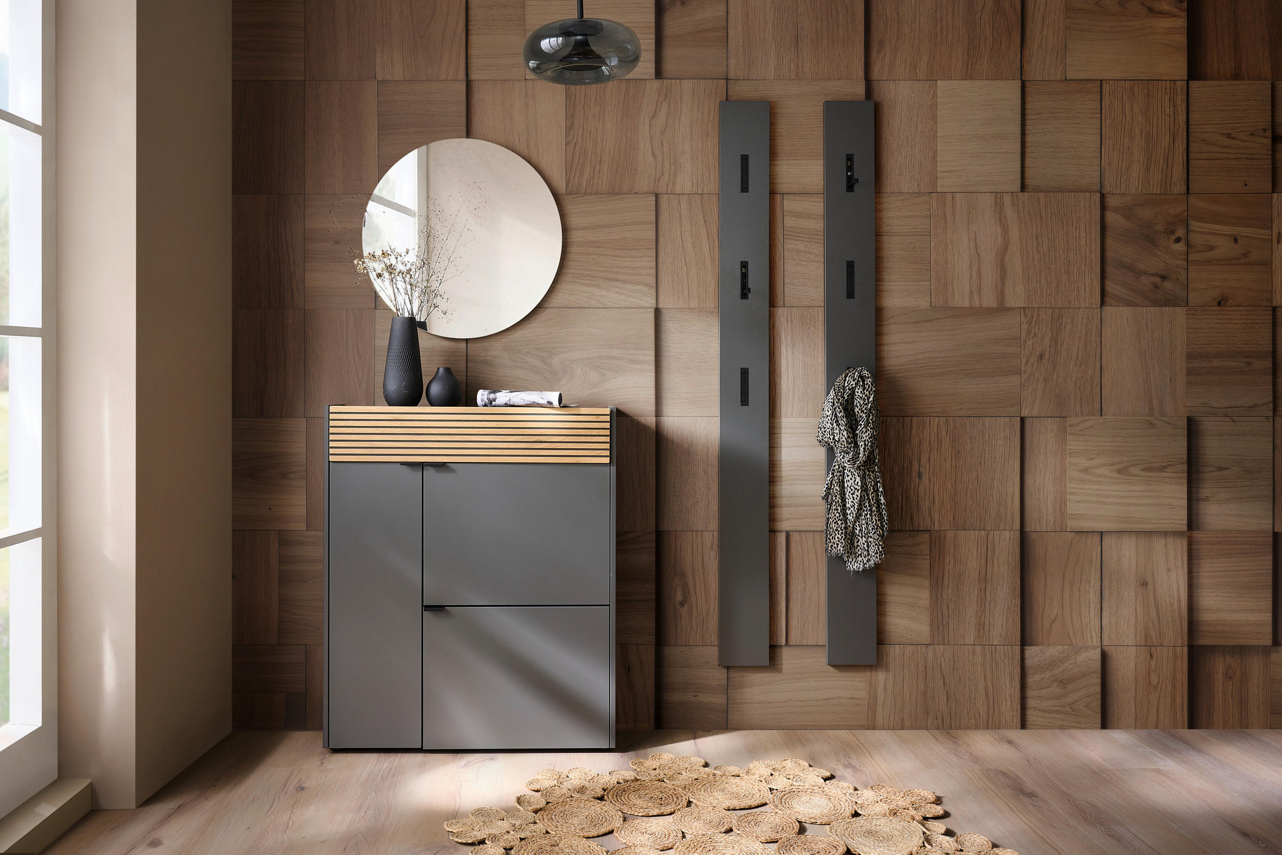 SCHUHSCHRANK Graphitfarben, Eichefarben  - Eichefarben/Schwarz, Design, Holzwerkstoff/Kunststoff (83/99/22cm) - Voleo