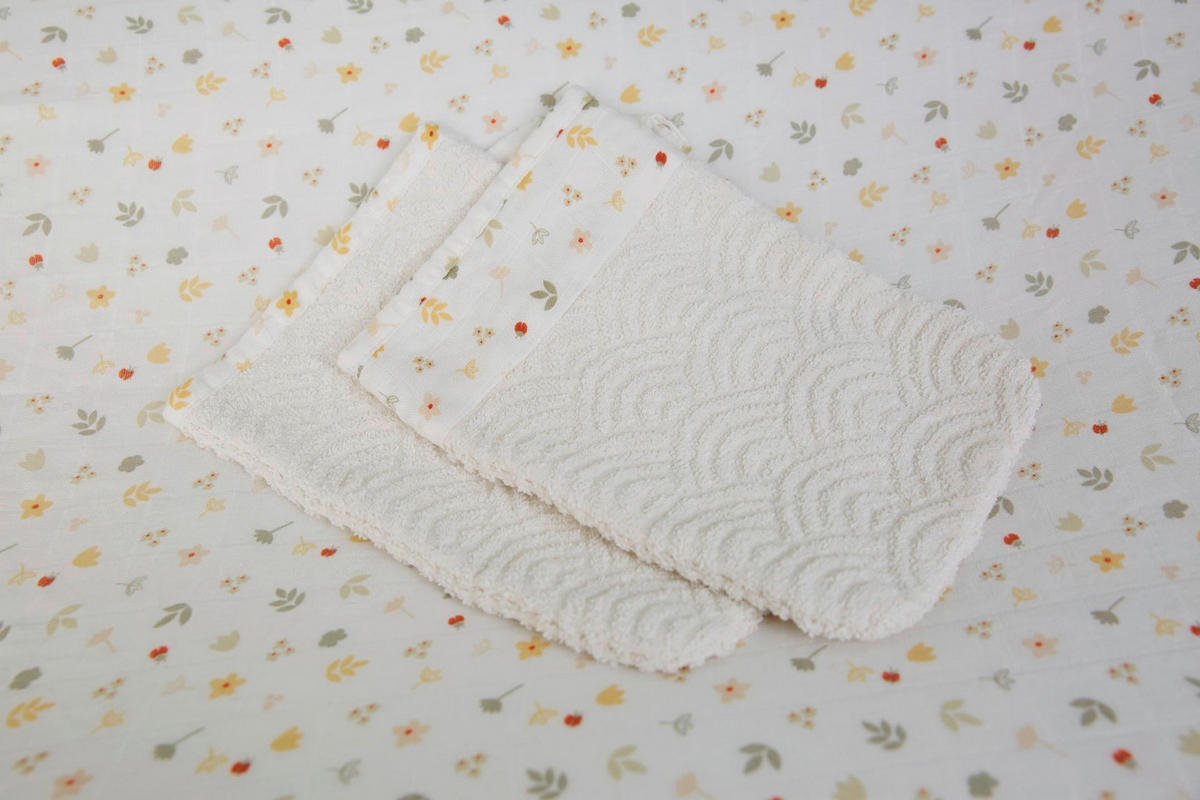 BABYWASCHHANDSCHUH  2-teilig  - Gelb/Weiß, Basics, Textil (21,5/15/0,5cm) - Bebe Jou