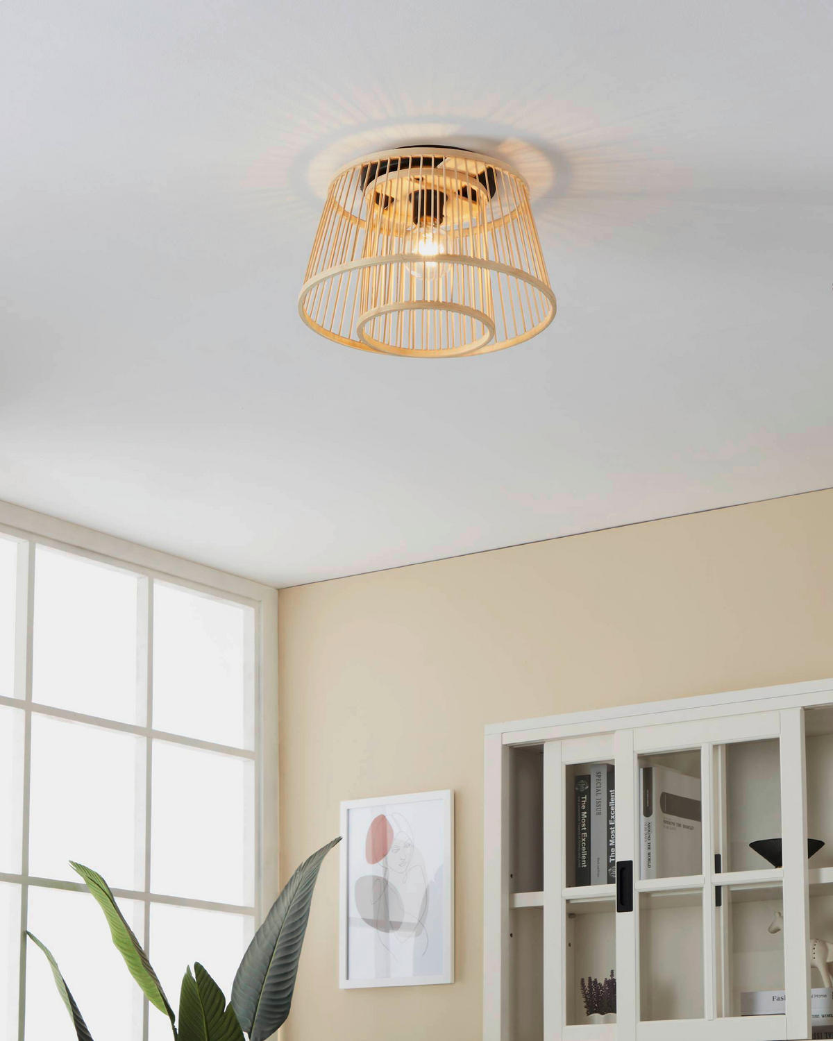 DECKENLEUCHTE  38/21 cm    - Schwarz/Naturfarben, Design, Holz/Metall (38/21cm) - Eglo