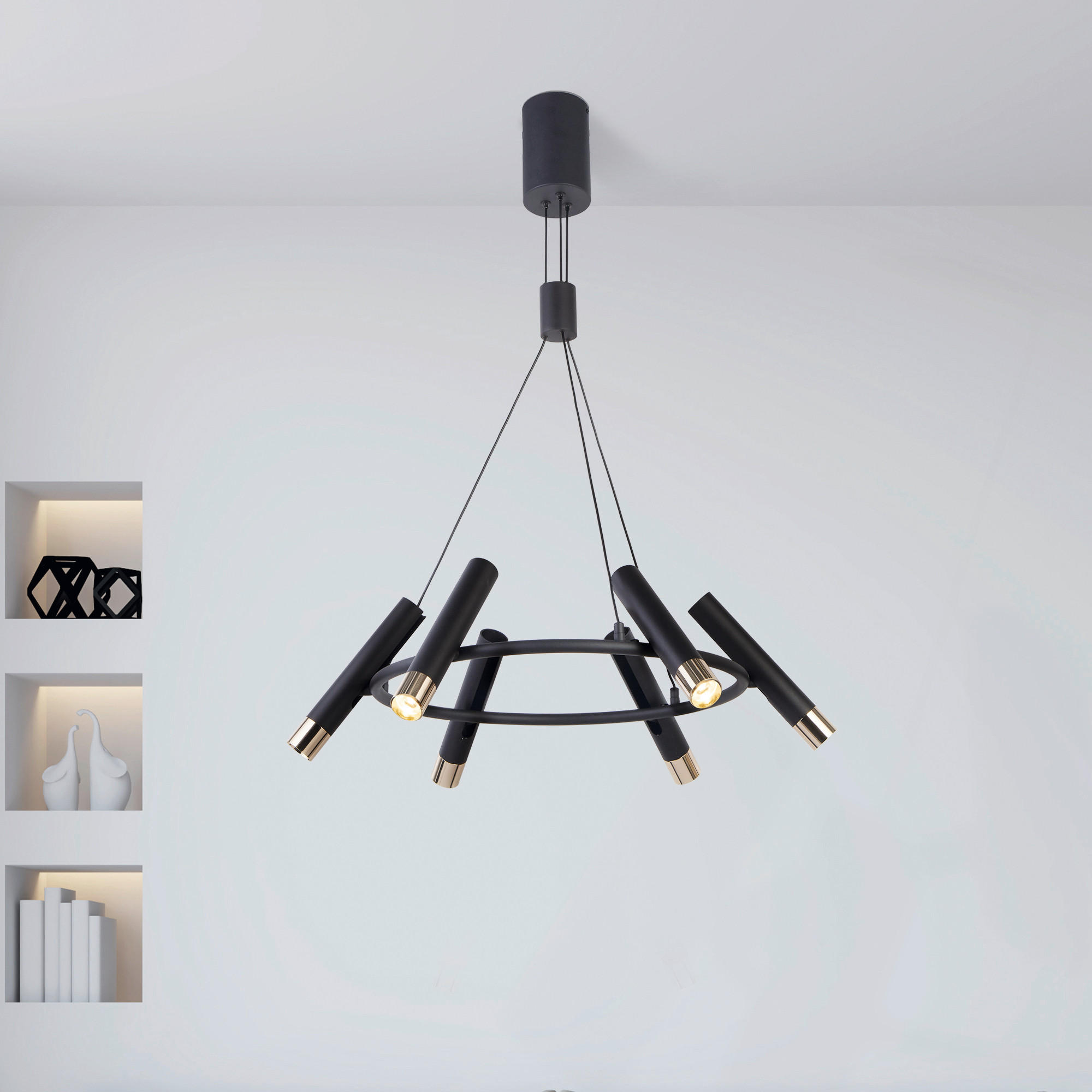 LED-PENDELLEUCHTE Cylinder 70/80 cm   - Goldfarben/Schwarz, Design, Kunststoff/Metall (70/80cm) - Searchlight