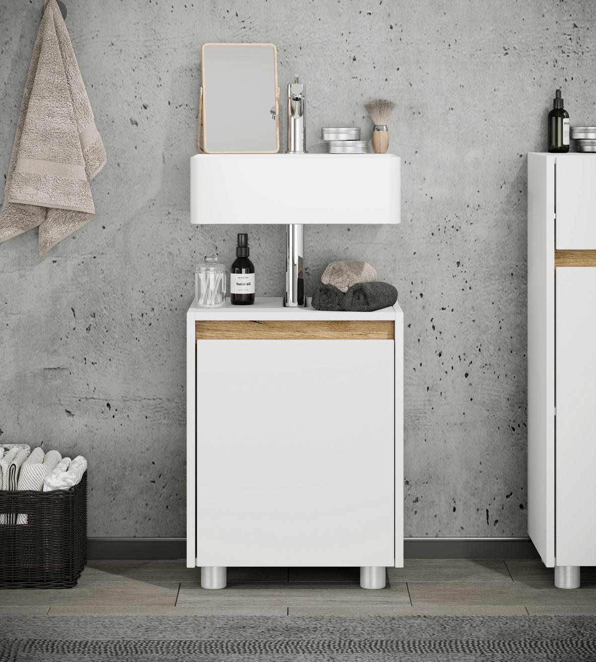 WASCHBECKENUNTERSCHRANK 42/55/33 cm  - Honigeiche/Silberfarben, Trend, Holzwerkstoff/Kunststoff (42/55/33cm) - MID.YOU