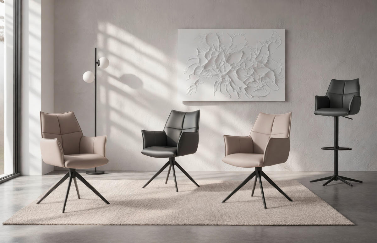 Scaun Cu Brațe din metal, piele, negru, taupe - taupe/negru, Design, metal/piele (62/91/62cm) - Novel