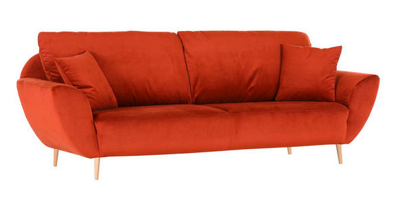 3-SITZER-SOFA in Flachgewebe Orange  - Naturfarben/Orange, Design, Holz/Textil (235/77/95cm) - Ambia Home