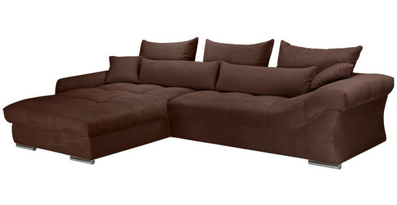 ECKSOFA Dunkelbraun Cord Zierkissen, Rückenkissen, Rücken echt  - Chromfarben/Dunkelbraun, KONVENTIONELL, Textil/Metall (225/335cm) - Carryhome