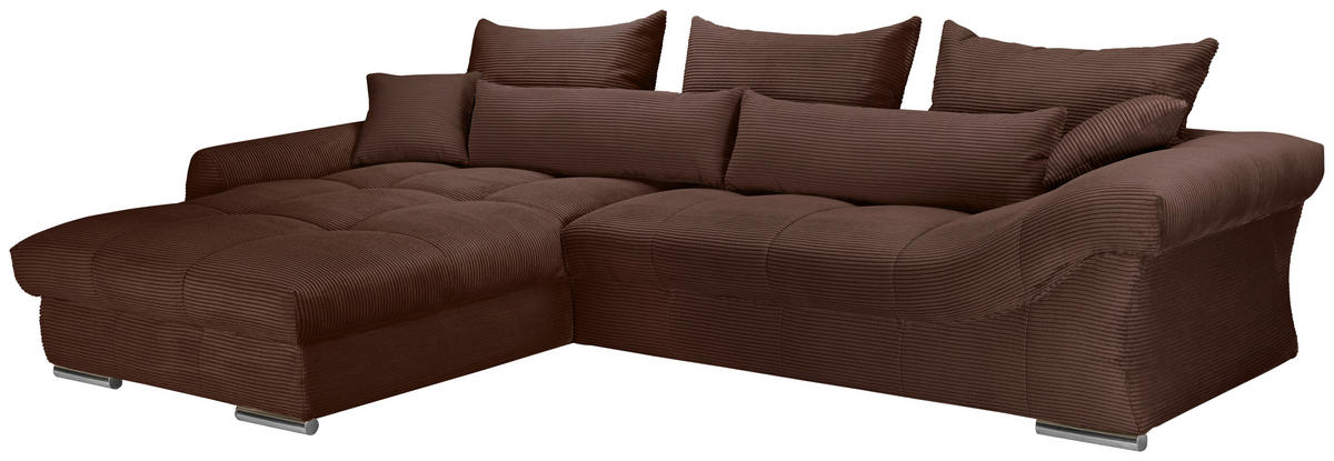 ECKSOFA Dunkelbraun Cord  - Chromfarben/Dunkelbraun, KONVENTIONELL, Textil/Metall (225/335cm) - Carryhome