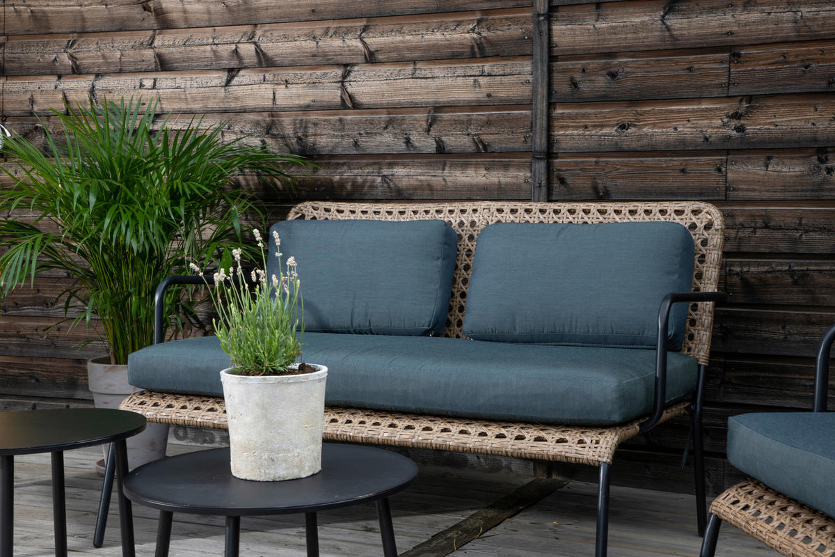 LOUNGEGARNITUR   Rattan Stahl  - Dunkelgrau/Schwarz, KONVENTIONELL, Naturmaterialien/Holz - Gardenson
