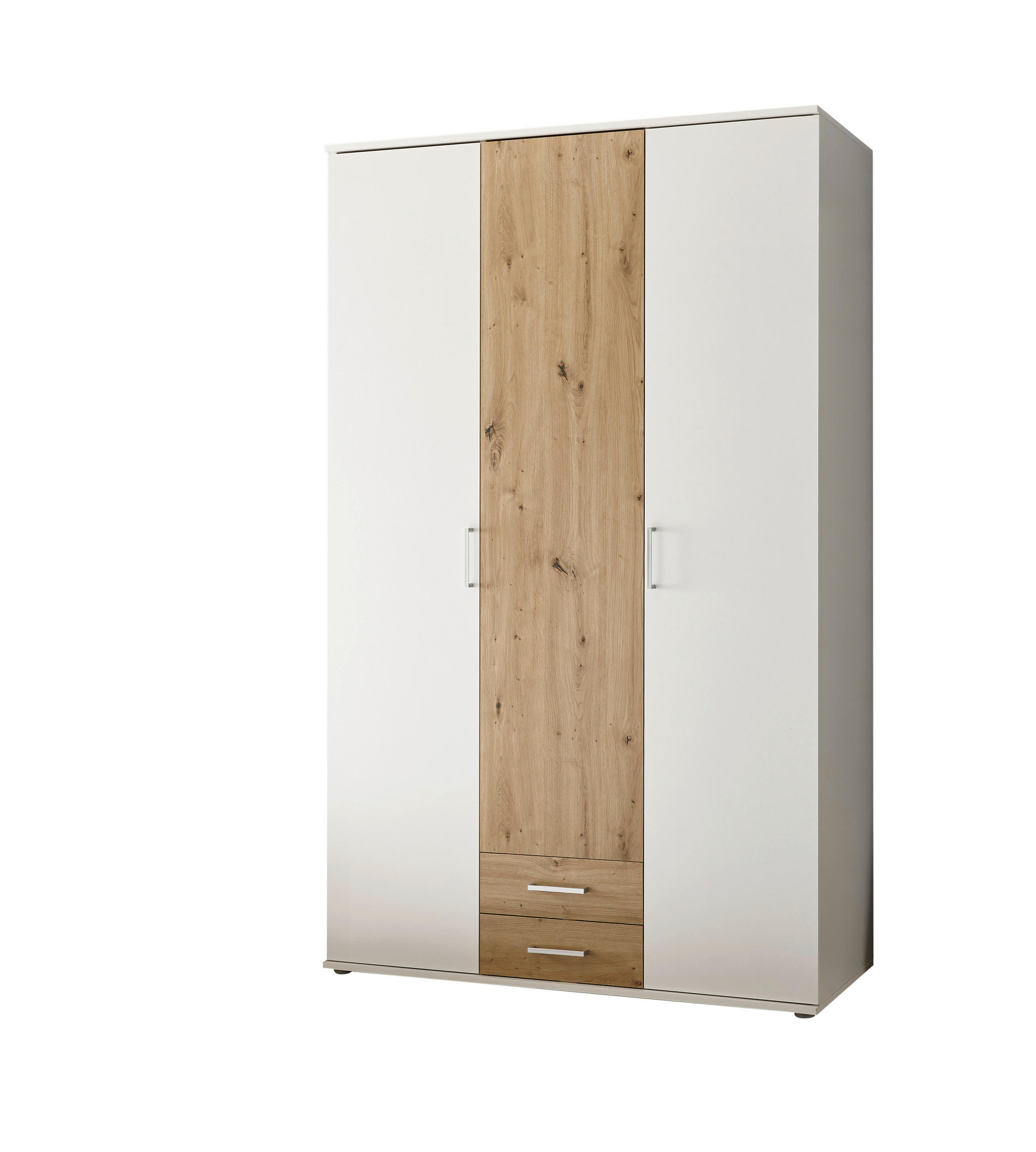 OMARA S KLASIČNIMI VRATI, bela, hrast artisan  - bela/barve aluminija, Moderno, umetna masa/leseni material (120/196,3/53,5cm) - Carryhome