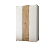 OMARA S KLASIČNIMI VRATI, bela, hrast artisan  - bela/barve aluminija, Moderno, umetna masa/leseni material (120/196,3/53,5cm) - Carryhome