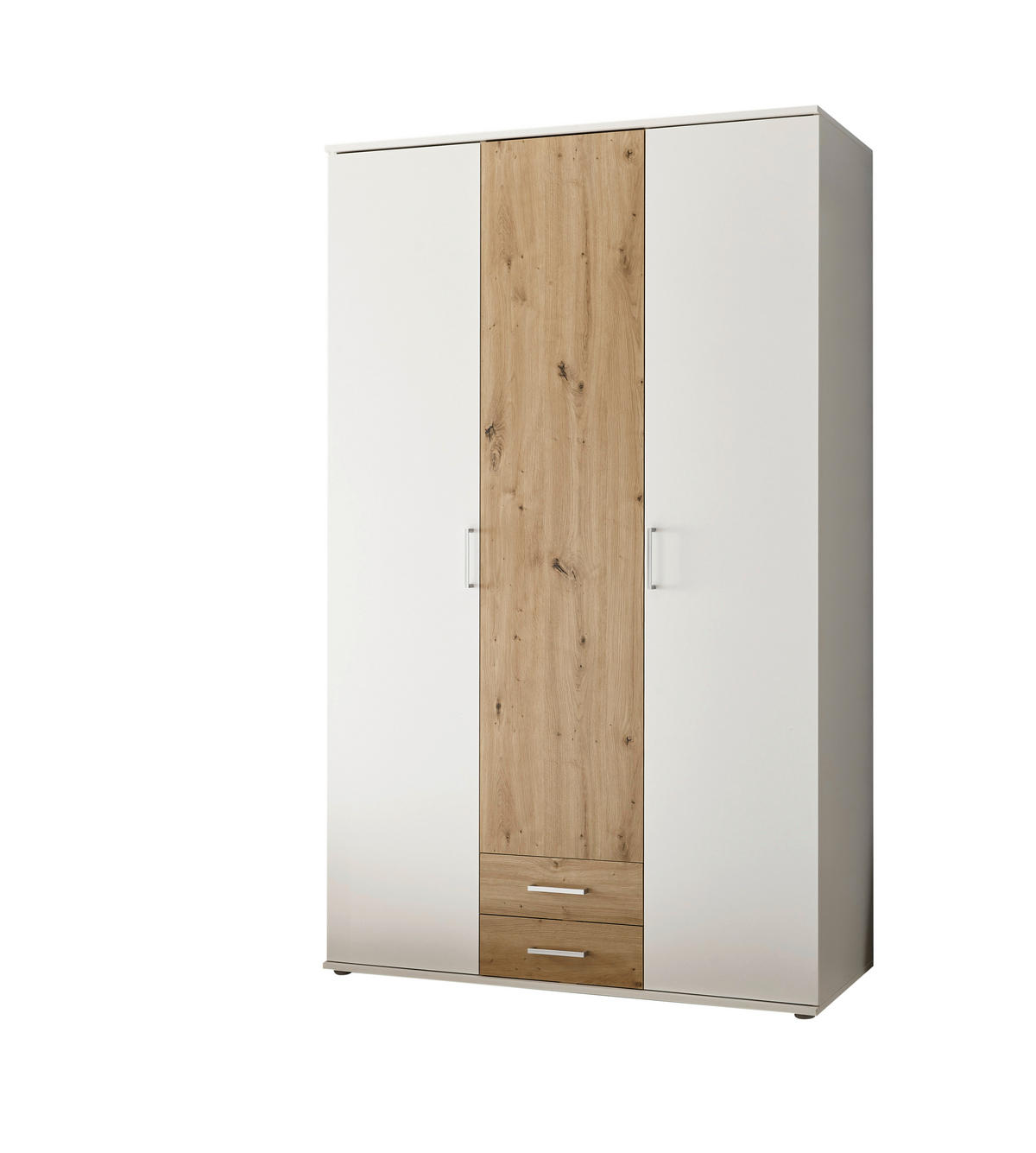 OMARA S KLASIČNIMI VRATI, bela, hrast artisan  - bela/barve aluminija, Moderno, umetna masa/leseni material (120/196,3/53,5cm) - Carryhome