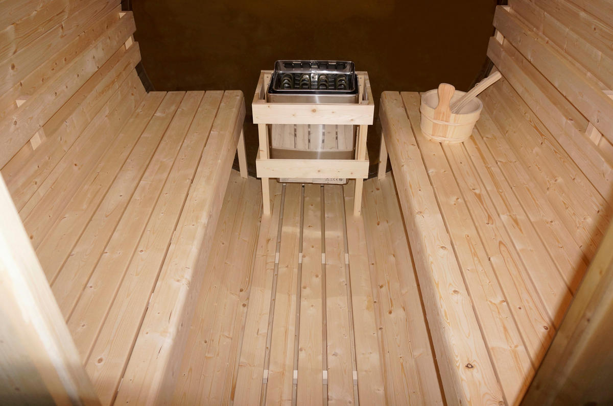 SAUNA für 6 Personen Nyborg  - Naturfarben, KONVENTIONELL, Glas/Holz (224,9/194,9/194,20cm)