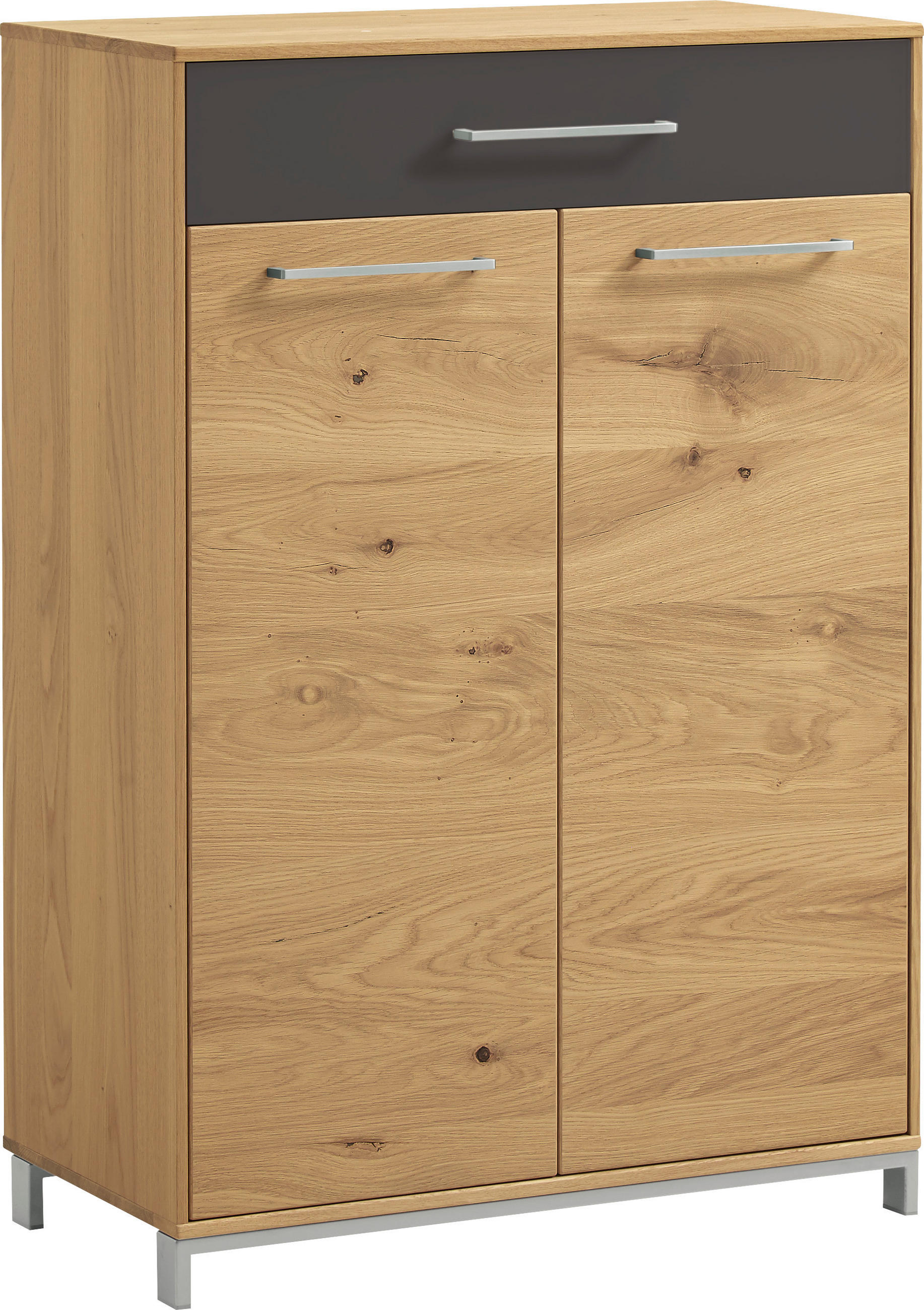 SCHUHSCHRANK Eiche, Balkeneiche furniert, teilmassiv Anthrazit, Eichefarben  - Edelstahlfarben/Eichefarben, Design, Glas/Holz (72/105/37cm)