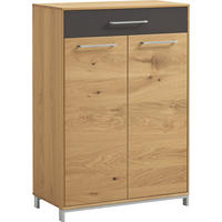 SCHUHSCHRANK Eiche, Balkeneiche furniert, teilmassiv Anthrazit, Eichefarben  - Edelstahlfarben/Eichefarben, Design, Glas/Holz (72/105/37cm)