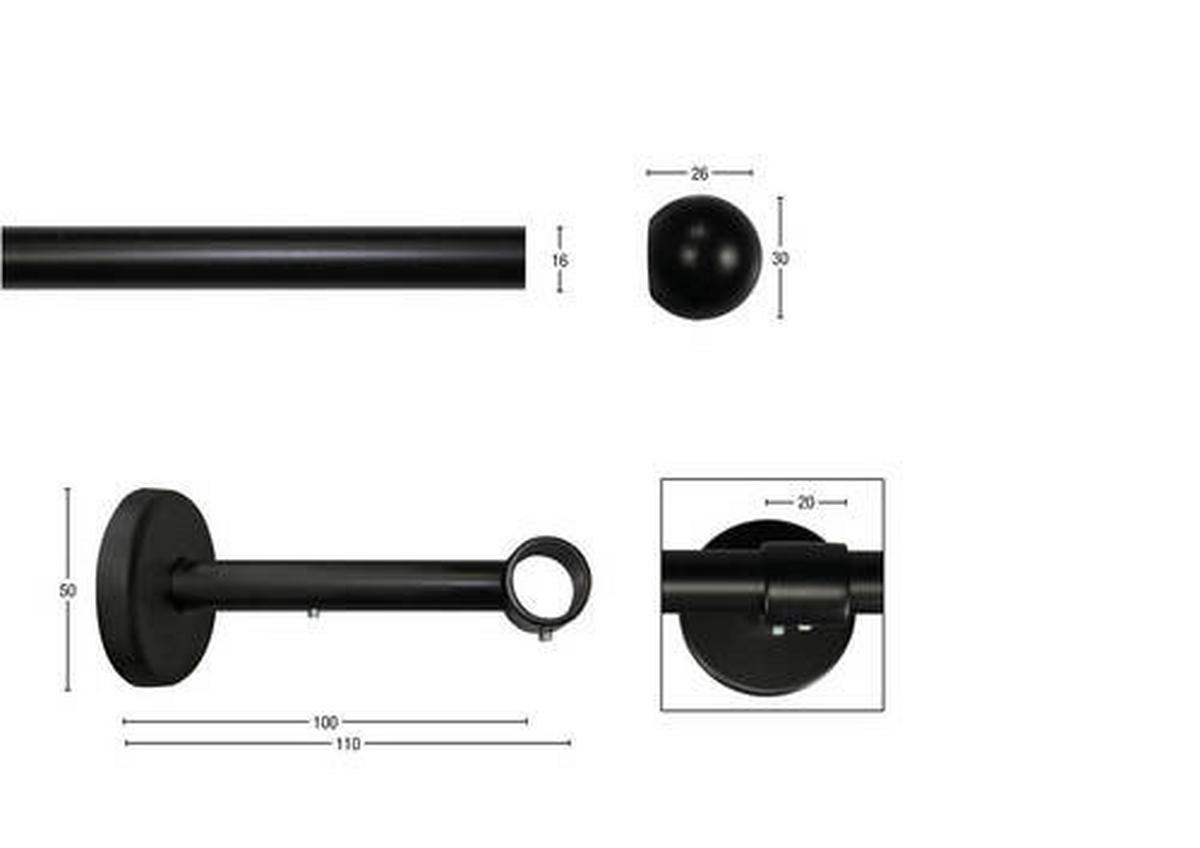 VORHANGSTANGE 350 cm  - Schwarz, KONVENTIONELL, Metall (350cm)