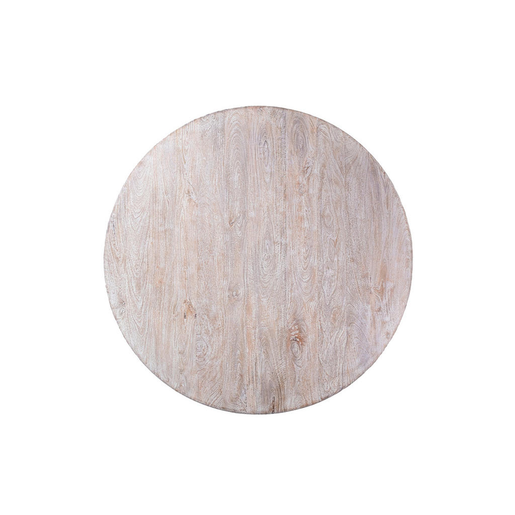 Thumbnail - Landscape Esstisch, Weiß, Holz, Mangoholz, massiv, rund, kugelförmig, Säule, Sockel, 140x77x140 cm, Handmade in India, s...