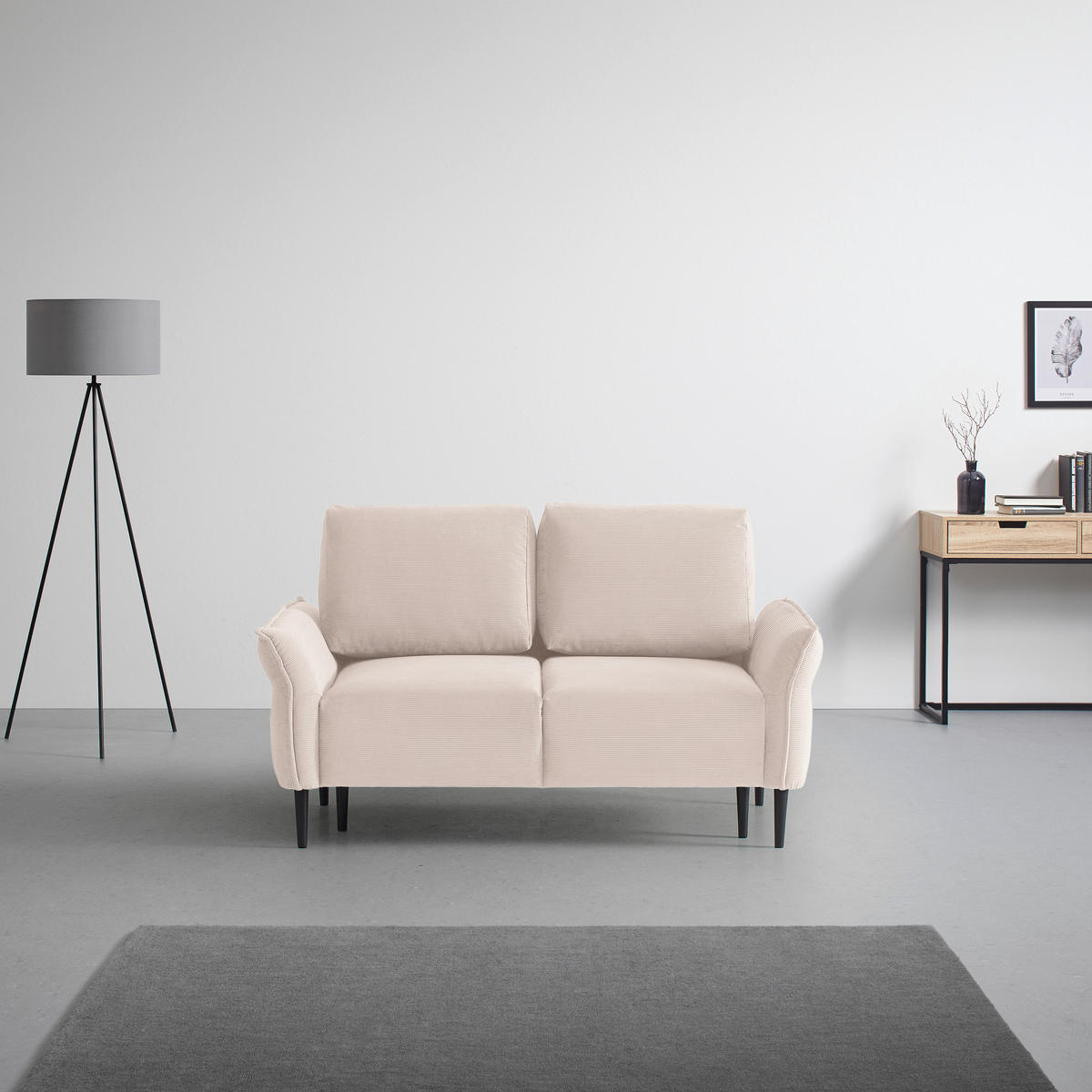 2-SITZER-SOFA Cord Greige  - Greige/Schwarz, Modern, Holz/Textil (150/85/92cm) - MID.YOU