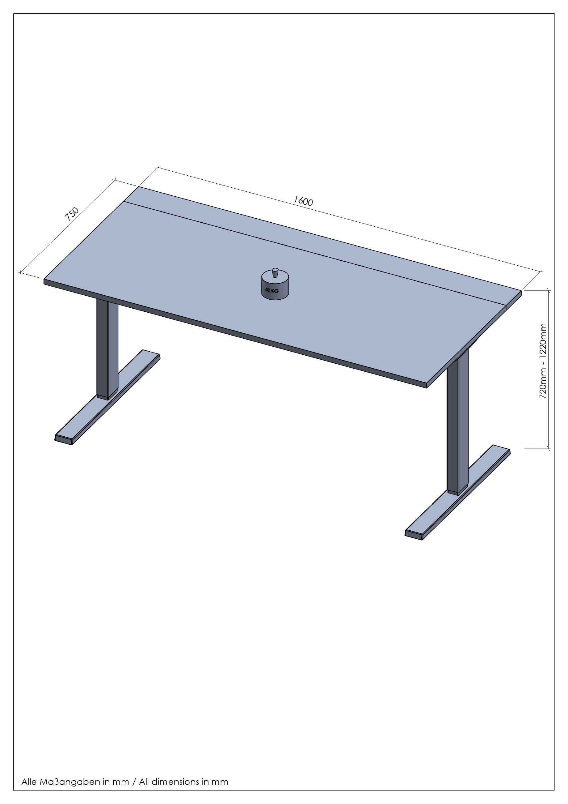 SCHREIBTISCH 160/75/72-122 cm  in Grau, Hickory  - Anthrazit/Grau, MODERN, Holzwerkstoff/Metall (160/75/72-122cm) - Novel