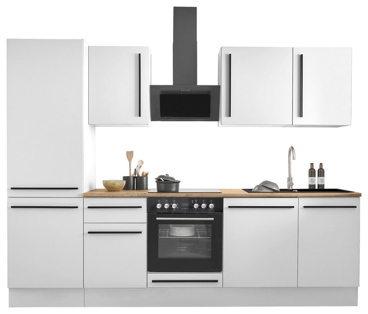 KÜCHENBLOCK 280 cm   in Weiß, Eichefarben  - Eichefarben/Schwarz, Design, Holzwerkstoff/Kunststoff (280cm) - MID.YOU