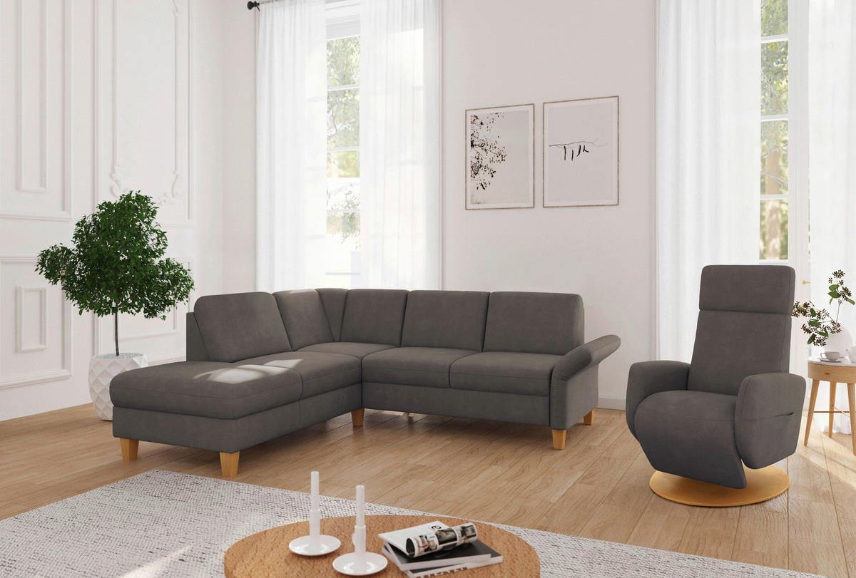 ECKSOFA ROCHELLE E Schlammfarben Flachgewebe  - Schlammfarben/Eichefarben, KONVENTIONELL, Holz/Textil (216/240cm) - Sit & More
