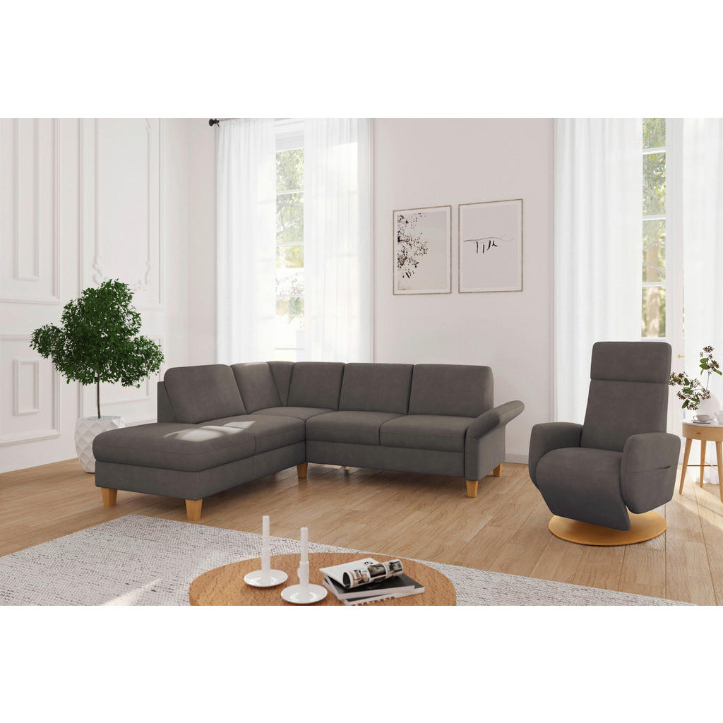 Thumbnail - Sit & More Ecksofa Rochelle E, Schlamm, Textil, Buche, massiv, 5,5-Sitzer, Ottomane links, L-Form, 240x216 cm, Goldenes ...