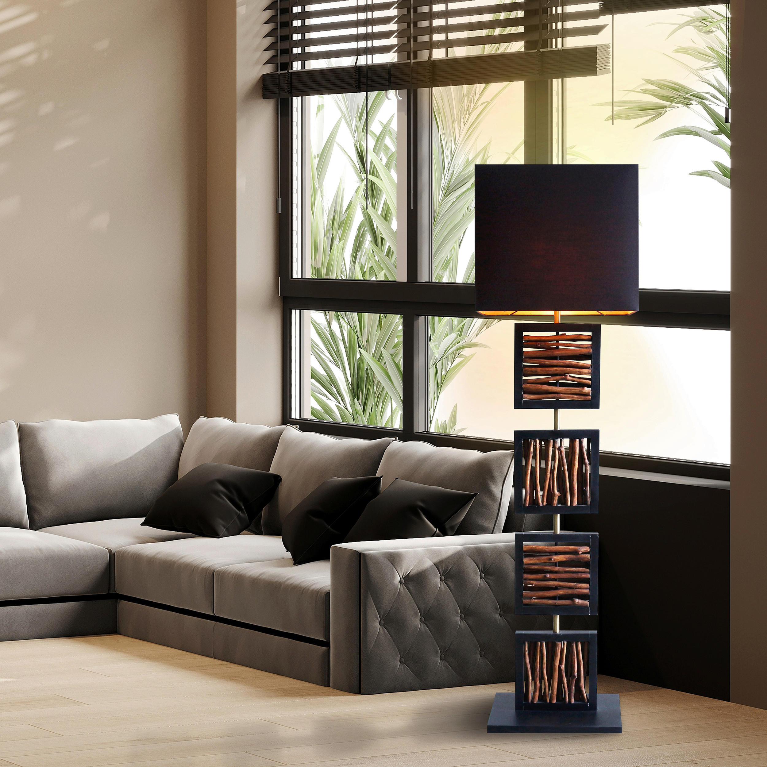 STEHLEUCHTE  40/163/20 cm   - Goldfarben/Schwarz, Design, Holz/Textil (40/163/20cm) - P & B