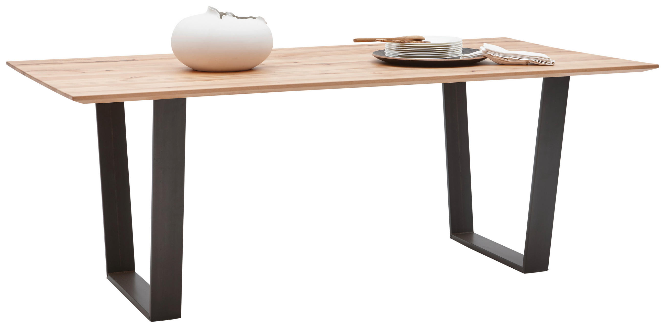 ESSTISCH in Holz, Metall 200/100/76 cm  - Buchefarben/Schwarz, Design, Holz/Metall (200/100/76cm) - Valnatura